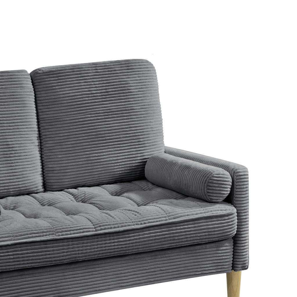 2-Seater Corduroy Loveseat Sofa, Scandinavian Style Fabric Couch with Padded Cushions, Compact Sofa for Living Room, Apartment or Bedroom