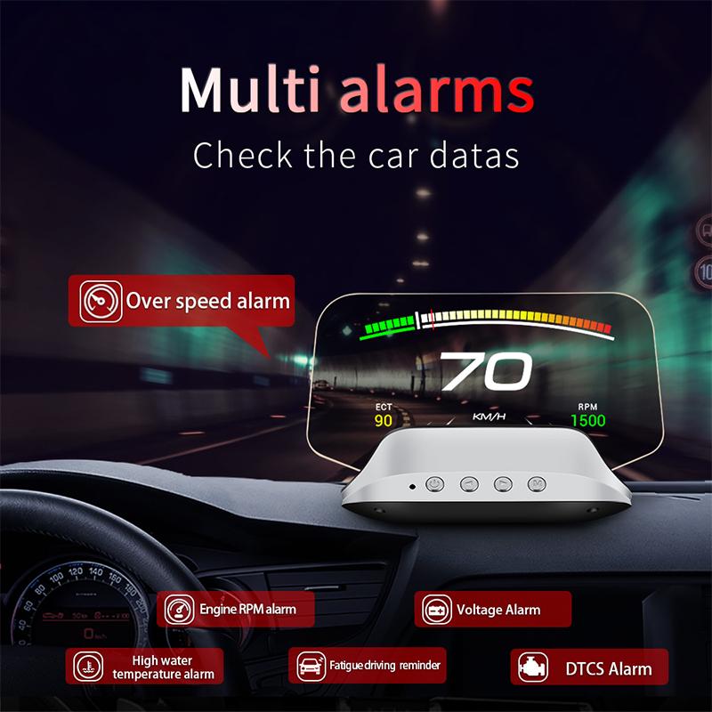 2023 Автомобильный HUD OBD2 Head Up Display GPS Навигационный проектор Сигнализация превышения скорости Время сканирования Обнаружение приборной панели автомобиля Smart
