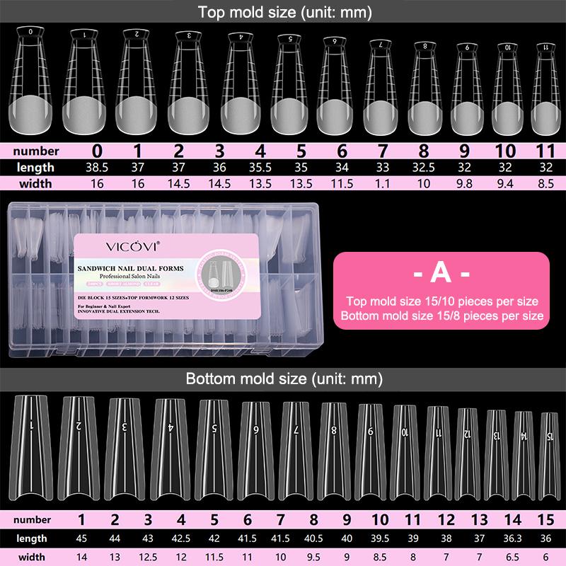 Sandwich Dual Nail Forms 240Pcs 15Size Quick Extensions-Dual Forms No Paper Forms Needed 3D Ellipse Manicure Forms Nail Art Tool