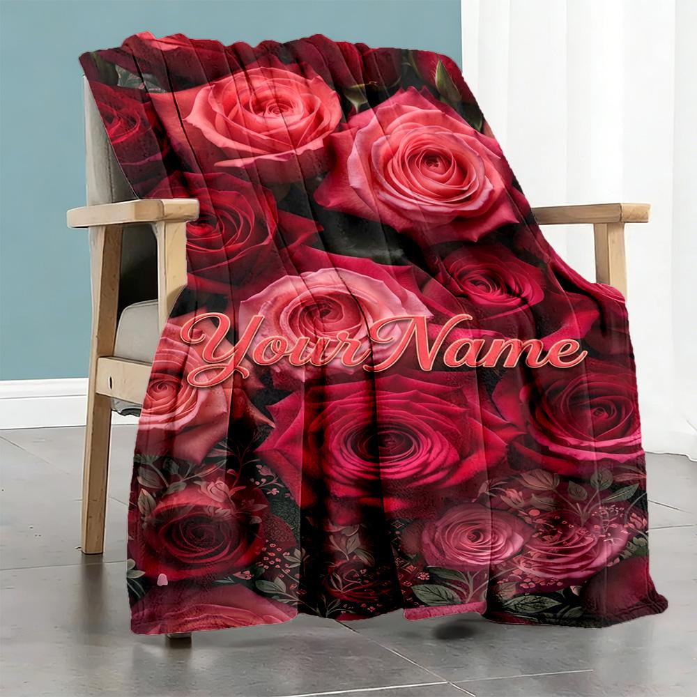 Rose Customize Your Name Blanket Gift Customizable Blanket Comfortable Suitable for Office Chair Livingroom Seaside Couch Ideal for All Seasons