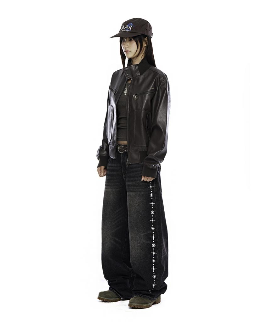 AAKAM Side Rhinestone Denim Pants (Black)