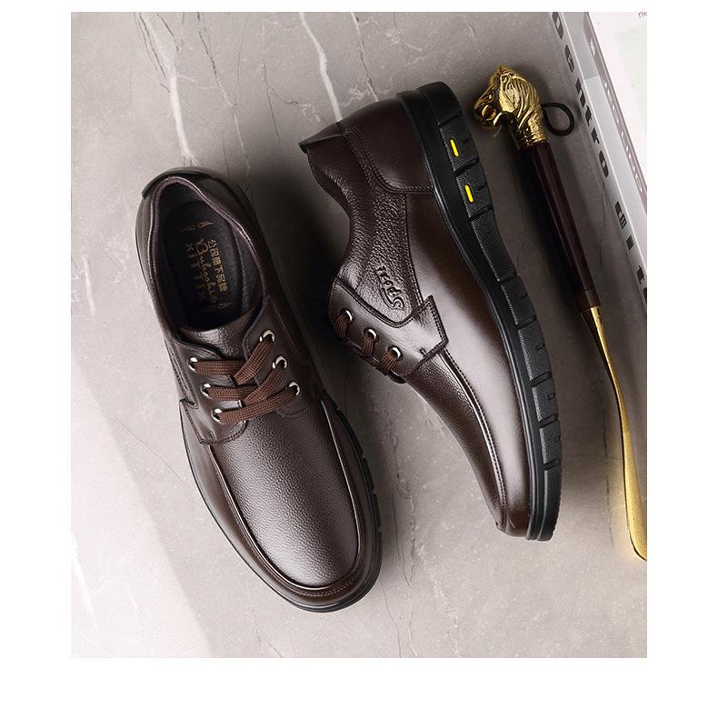 Мужские осенние туфли из натуральной кожи на плоской подошве с нескользящей подошвой - Повседневная коровья кожа для среднего и пожилого возраста