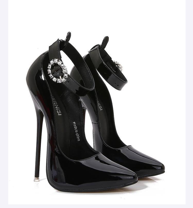 Модный дизайн 16 см Унисекс Высокие каблуки Ремешок на щиколотке Сексуальные красные внутри Фетиш Стилетто Ремешок на подъеме Настраиваемые туфли-лодочки Большой размер 46