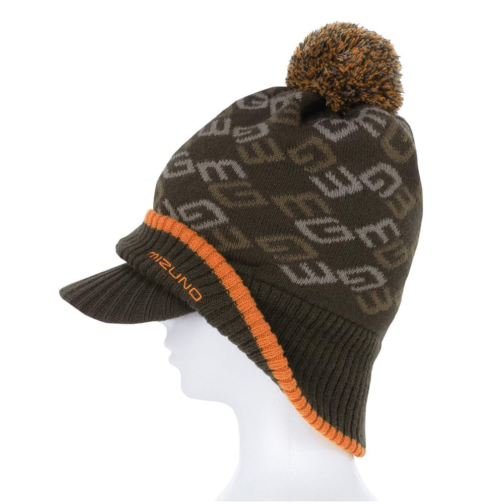 Mizuno Breath Thermo MG Logo Knit Golf Cap with Brim, Heat-Generating Material, Women's, Brown, One Size Fits Most (E2MWB708)
