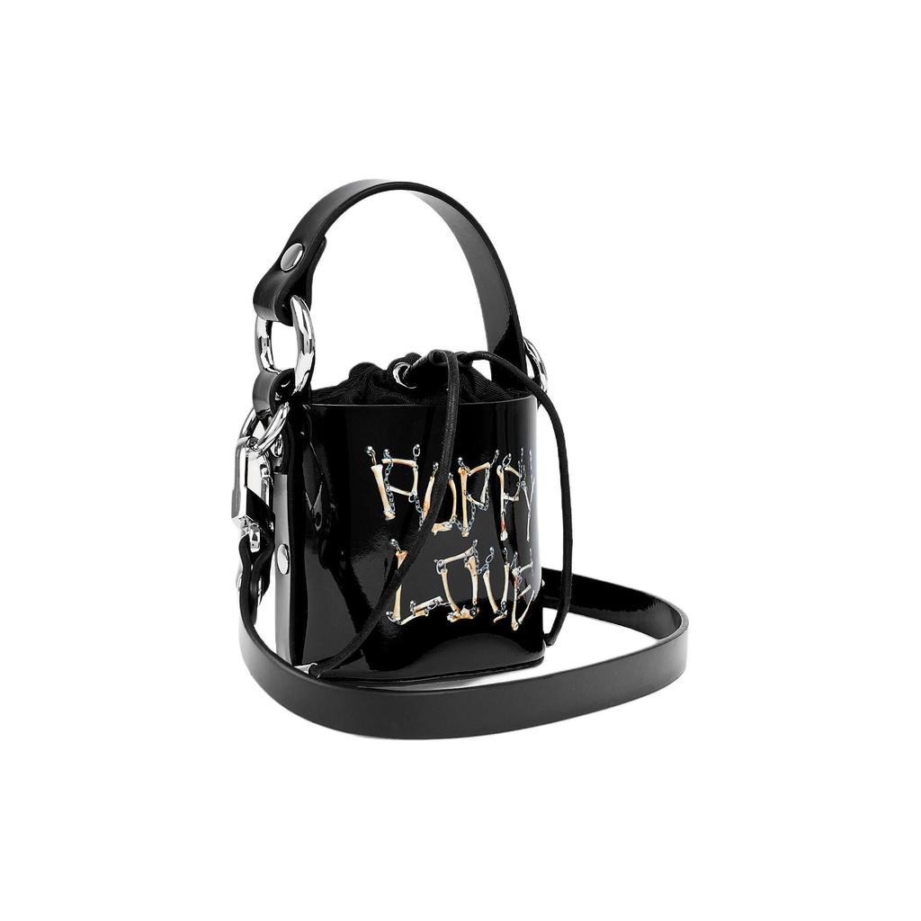 Vivienne Westwood Daisy Letter Print Detachable Shoulder Strap Patent Leather Bucket Bag Mini Women bags Black 5202006SUL0076BONES