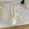 Женские милые вышитые носки-гольфы средней длины без косточек с бантом из кружева