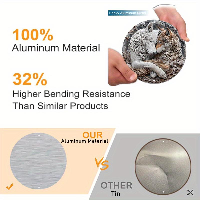 Wolf Couple Metal Wall Art - 8" Aluminum Round Wreath Sign - Weather Resistant HD Print for Home Decor