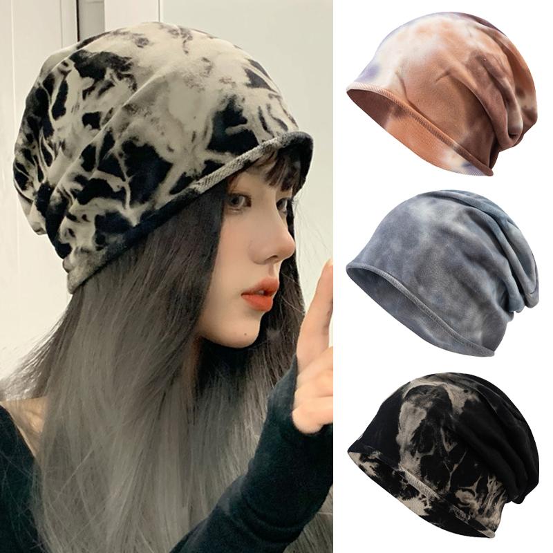 Autumn Winter Tie-Dye Warm Hat for Women Men Hip Hop Beanie Skullies Fordable Adult Outdoor Soft Casual Bonnet Skullcaps Unisex Retro Windproof Bonnet