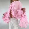 Design Flare Ruffle Long Sleeve Cardigan Shirt Women Elegant High-End European Style Blouse with Unique Design Perfect for Chic Outfits