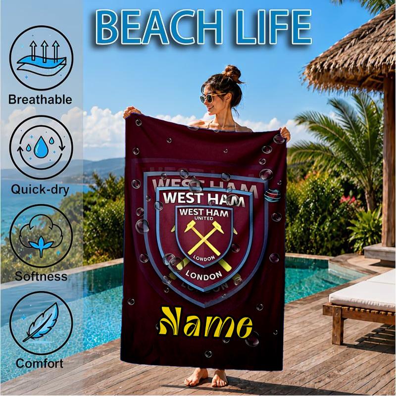 Custom Name Beach Towel hammer Crest Microfiber Beach Towel, Lightweight for Summer Travel, Swimming Pool Fan Birthday Gift