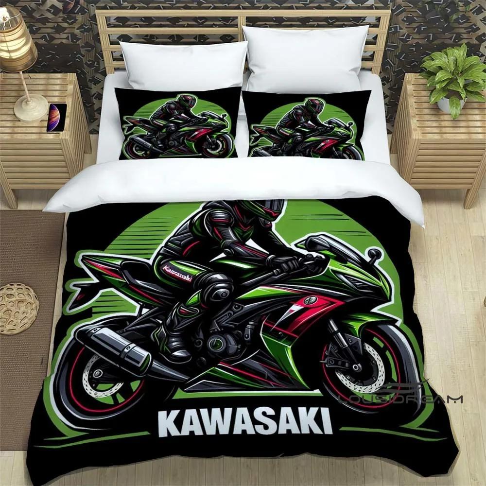3D Ретро Принт Логотип Мотоцикла K-Kawasaki Комплект Постельного Белья Элегантный Комплект Постельного Белья Пододеяльник Покрывало на Кровать Роскошный Подарок на День Рождения