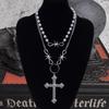 Gothic Vintage Punk Cross Pearl Necklace Collar Chain Set Necklace Hip Hop Flame, Chain Necklace