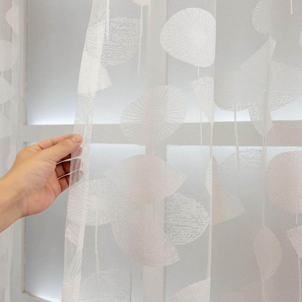 Белые жаккардовые кружевные шторы с & полупрозрачной приватностью - Дизайн с цветочным листом, оконные драпировки для гостиной, спальни, столовой - Легкая в уходе ткань