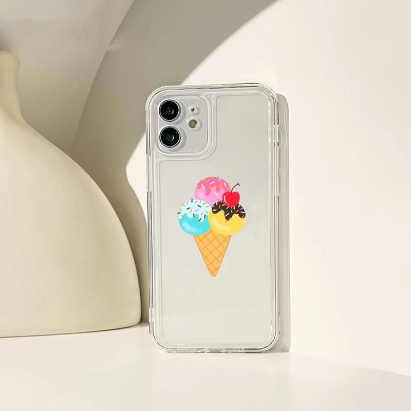 Cute Ice Cream Phone Case For Iphone 11 12 13 14 Pro Max 7 8 Plus X Xr Xs Max Se 2020 Mini Transparent Case