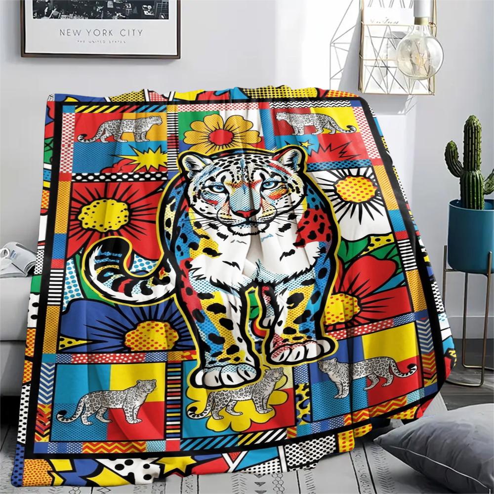 Snow Leopard Animal Print Flannel Blanket, High quality Comfortable for All Seasons, Home Decor, Warmth and Comfort, Perfect for Christmas Gifts126