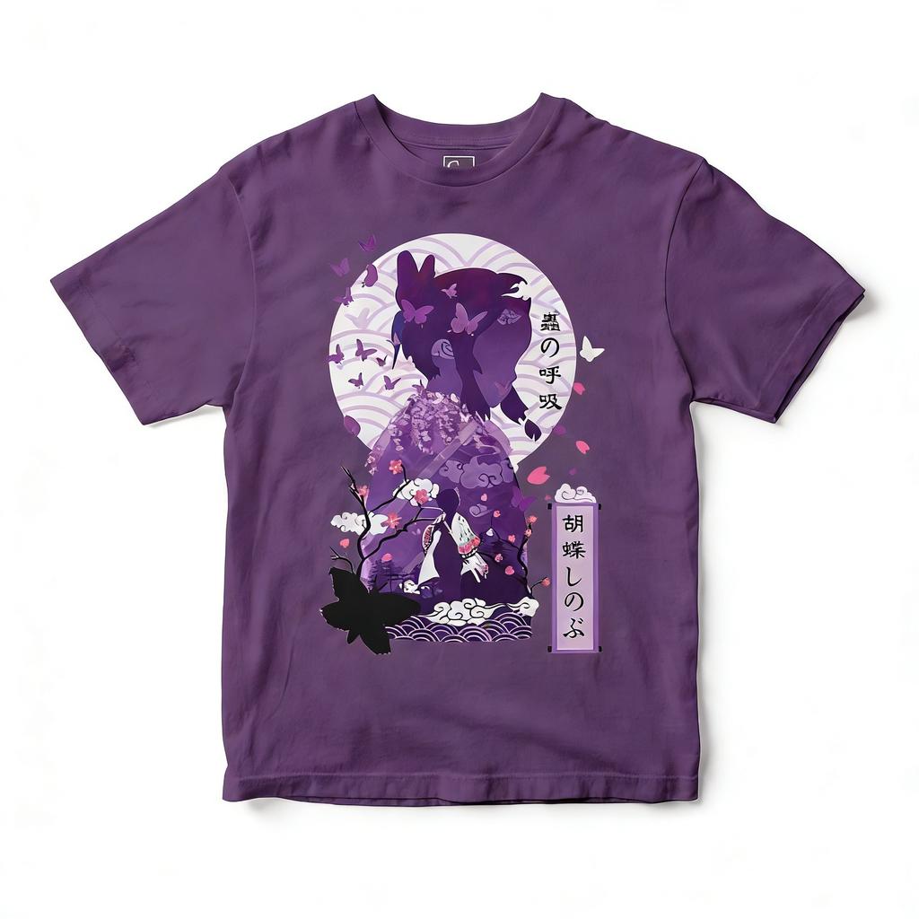 Unisex's Demon Slayer T-Shirt Shinobu Kocho Butterfly Pattern Black Cotton Tee Mushi Breathing Casual Otaku Daily Campus Home Wear