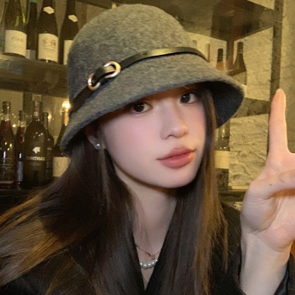 Однотонная женская официальная шляпа Элегантная шляпа-тазик Модная шерстяная шляпа-рыбак для путешествий