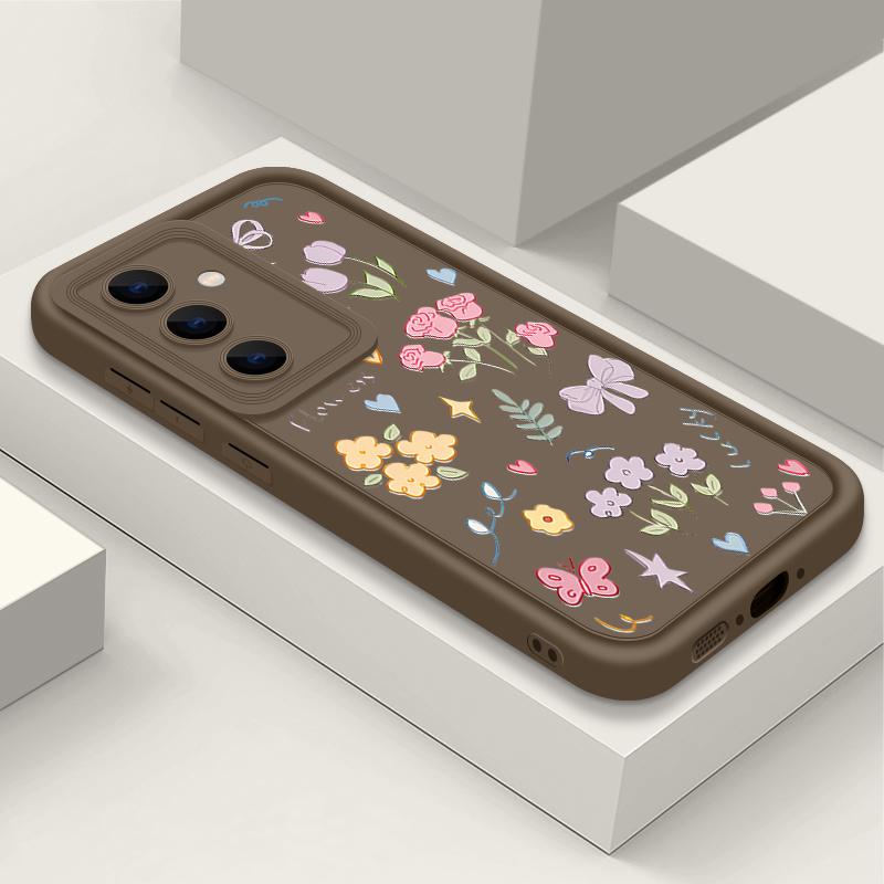 Cartoon Floral Print TPU Shockproof Matte Case For Samsung S25 Ultra S24 FE S23 Plus A56 A36 A16 A15 A55 A06 Soft Silicone Lens Protection Phone Cover