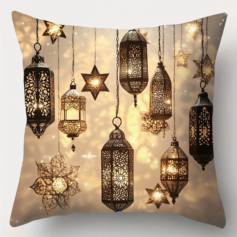 Ramadan Themed Pillowcases with Elegant Lantern and Crescent Designs Sofa Cushion Cover Islamic Muslim Home Decoration