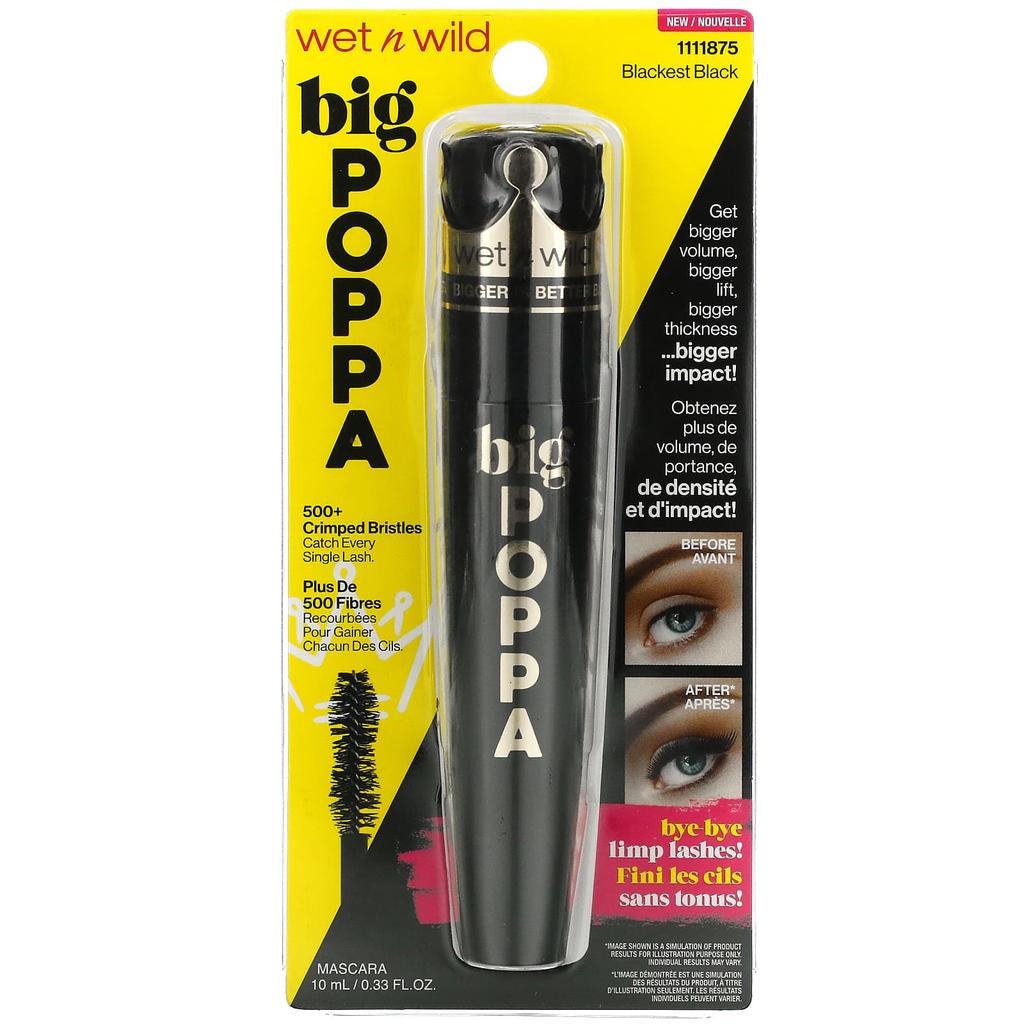 Wet n wild, Тушь для ресниц Big Poppa, 1111875 Blackest Black, 10 мл (0,33 жидких унции)