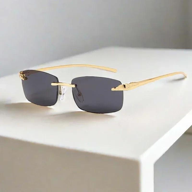 Classic Casual Sun Glasses Uv400 Cut Edge Frameless Sunglasses New Rectangle Vintage Sunglasses With High Grade Leopard Style