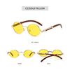 Retro-style sunglasses with a wood-grain finish, oval frame, for men and women