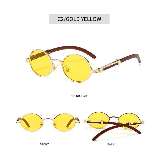 Retro-style sunglasses with a wood-grain finish, oval frame, for men and women