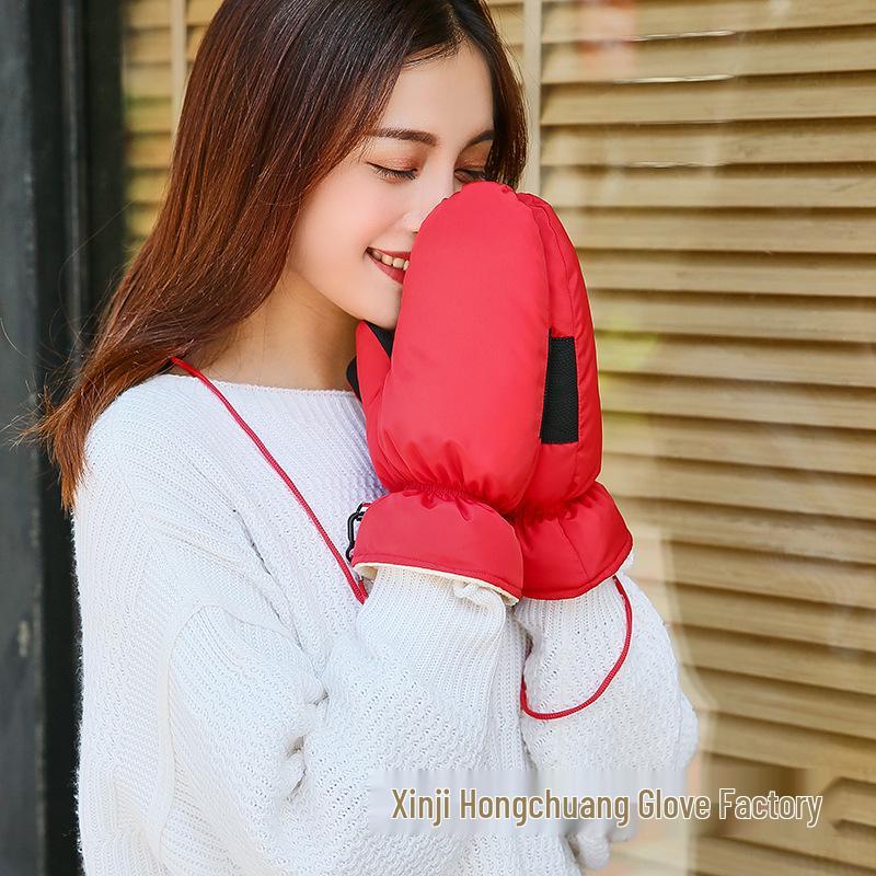 Мужские и женские ветрозащитные зимние велосипедные перчатки - Толстые, теплые хлопковые варежки