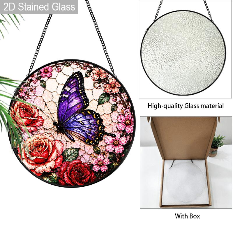 1pc 2D Flat Wildflower Stained Glass Suncatcher, 6.3/7.87 Inch Flower Buttery Stained Glass Suncatcher, Window Hanging, Home, Garden Windocw Decor