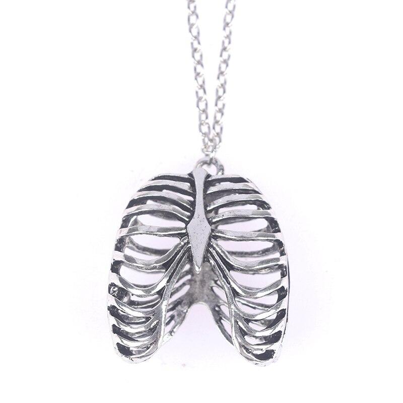 1pcs Fashion Gothic Vinage Rib Cage Necklace Anatomical Skeleton Heart Goth Punk Unique Retro Pendant Necklace For Men Women