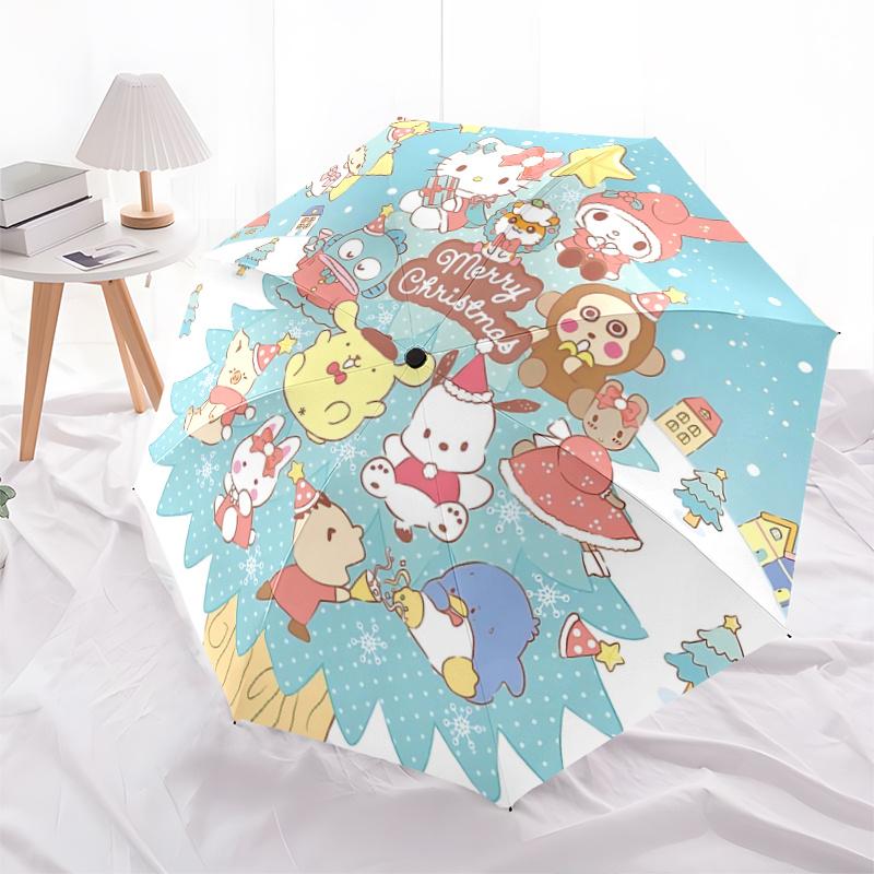 1pc Sanrio Christmas Tree Automatic Opening Umbrella - Portable Folding Design with 8-Bone Iron Frame, Outdoor Umbrella for Festive Gifts, Suitable fo