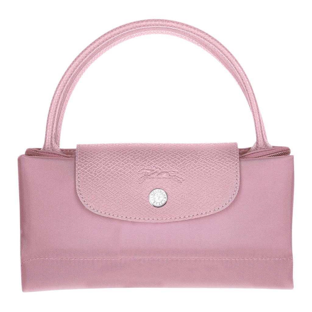Longchamp Le Pliage Green Серебряная металлическая фурнитура Кожаная сумка-тоут Маленькая Розовая Женская сумка-тоут 1621919P75