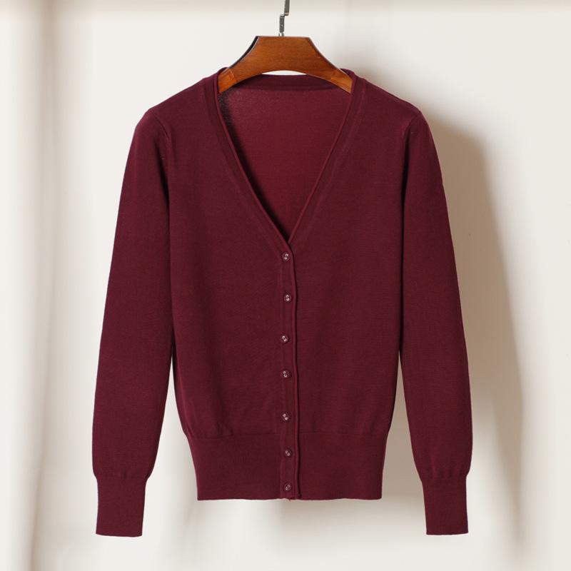 Корейский вязаный кардиган с V-образным вырезом: Женский топ с длинным рукавом, универсальный для весны и осени.
