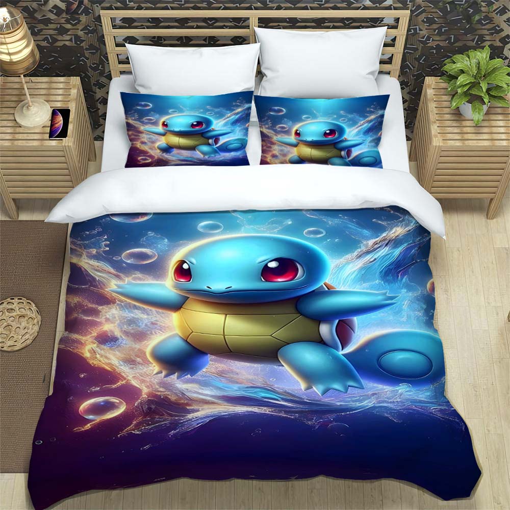 Squirtle-themed bedding sets available in various sizes, featuring soft duvet covers and pillowcases—suitable for teenagers, chi