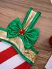 Girls Christmas Jumpsuit Striped Design Rhinestone Bow Adorned Ruffle Skirt Shorts Bodysuit Cosplay Costume