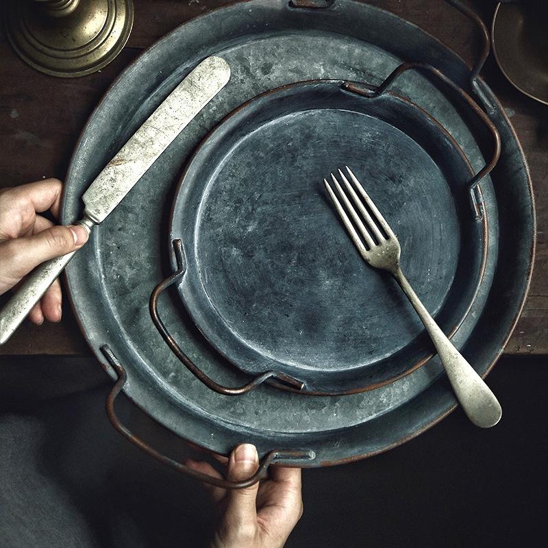 Поднос для хлеба, сделайте старую картину из кованого железа для лотка для хранения на рынке, украшение для дома, круглого подноса