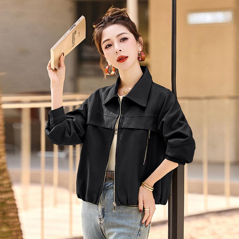 Женская модная куртка из ПУ кожи с лацканами - Коллекция Весна 2025, Короткое пальто