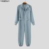 INCERUN Men Lapel Neck Long Sleeve Belt Solid Color Casual Buttons Long Jumpsuits Rompers