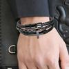 MingAo New Custom Engraved Family Name Beads Cross Bracelets Black Braided Leather Stainless Steel Bracelets for Men Fathers