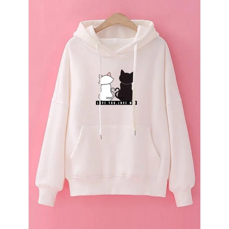 2025 Streetwear Hoodies Women Hoodies Autumn Spring Long Sleeve Harajuku Cat Print Sweatshirts Casual Pullover