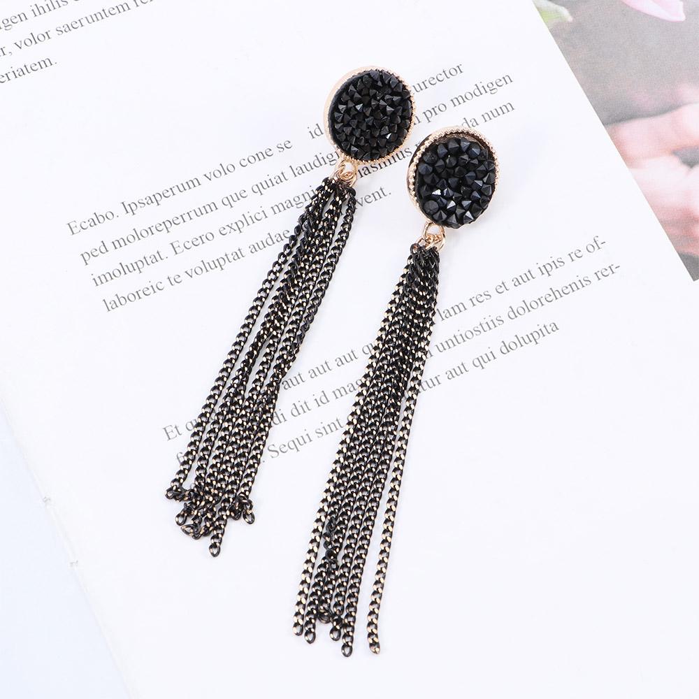 Женские круглые черные длинные аксессуары для вечеринок, ювелирные изделия, модные висячие серьги с кисточками, серьги-гвоздики