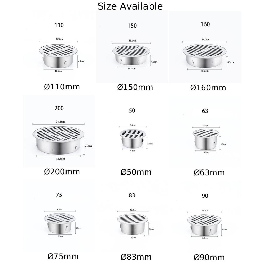 Stainless Steel Balcony Drainage Roof Round Floor Drain Cover Rain Pipe Cap Floor Drain Odor And Blockage Prevention