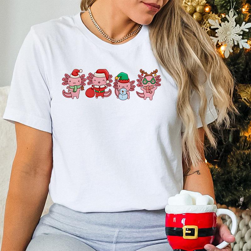 Women Merry Christmas Short Sleeve Tshirt Santa Axolotl Premium Girls Clothing Crew Neck Axolotl Christmas Gift Classic Tshirt