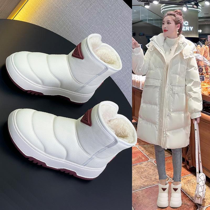 Женские зимние ботинки на толстой подошве с добавленным флисом, толстые, водонепроницаемые и противоскользящие, короткие хлопковые ботинки для снега для женщин в Северо-Восточном Китае