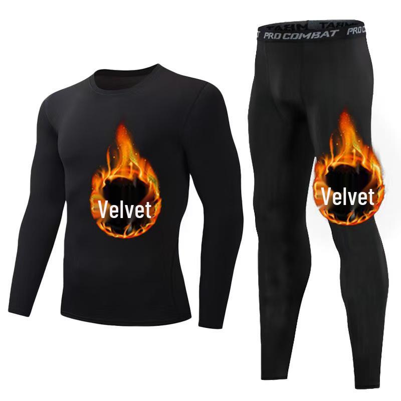 Мужской зимний комплект для фитнеса: Быстросохнущий комплект с бархатной подкладкой: Лонгслив и Штаны для Бега и Тренировок
