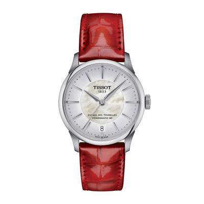 Женские часы Tissot Chemin des Tourelles Powermatic 80, 34 мм, циферблат из белого перламутра, кожаный ремешок, T1392071611100 [Официальный импорт]