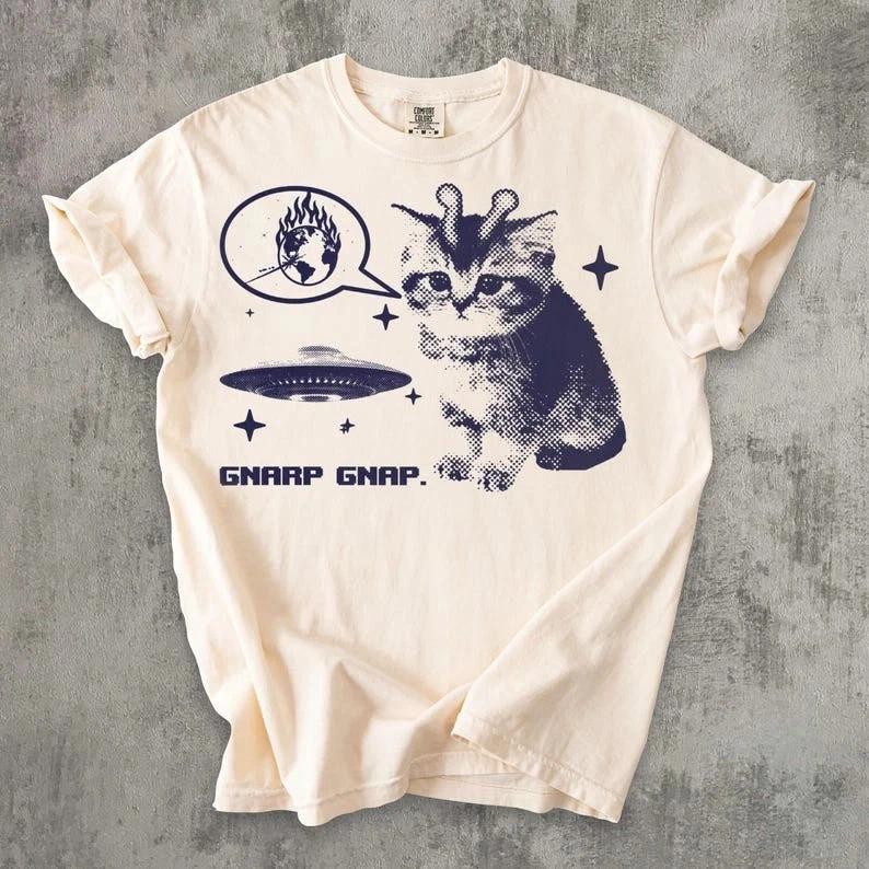 Y2k Retro Alien Cat T- Shirt, Vintage Graphic Tee