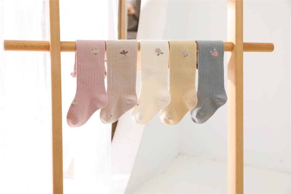 Детские чулки, носки, носки из хлопка, комплект из 3 пар с детскими милыми девчачьими цветочными узорами, бежевыми, розовыми, желтыми, для детей от 6 до 12 месяцев, противоскользящие