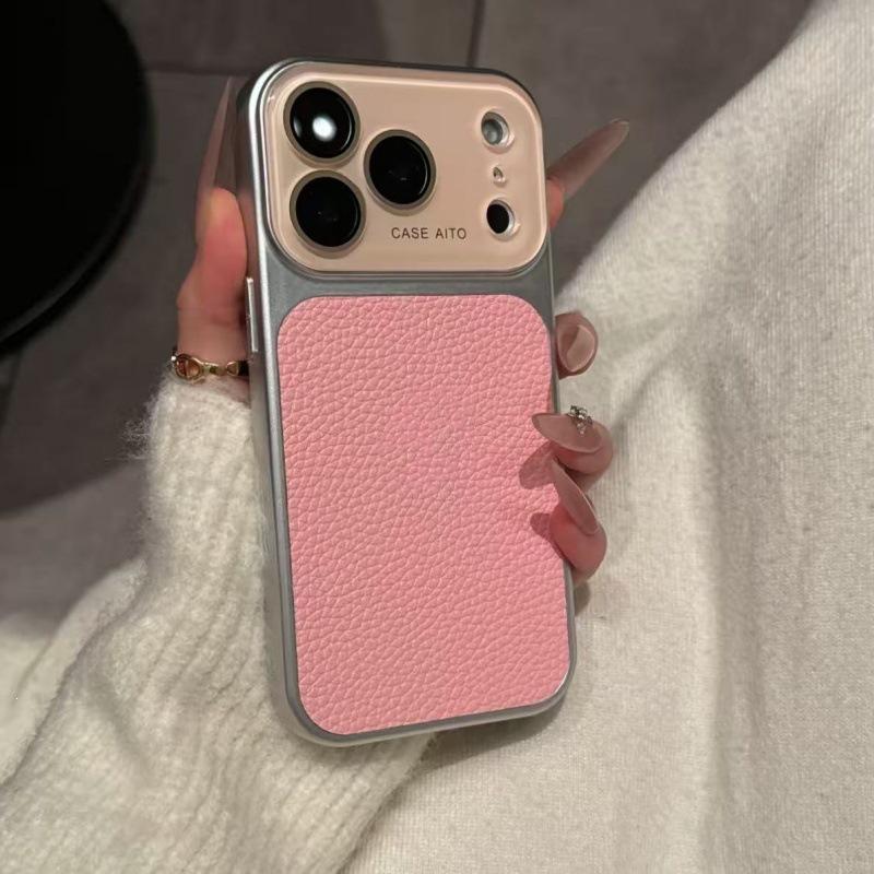 Чехол для iPhone 17 Pro Max с текстурой кожи - Ударопрочный, Однотонный, Жесткий корпус для моделей Apple 14/15/16