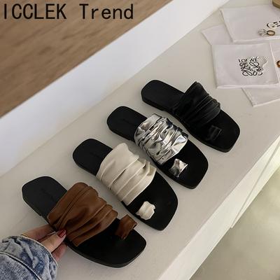 Летние плоские шлепанцы с перемычкой для пальца, женские тапочки, модные женские уличные лаконичные пляжные шлепанцы для отпуска